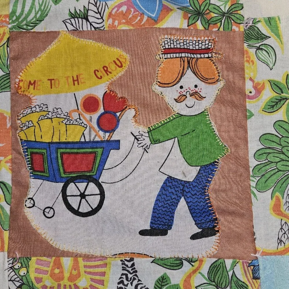 Vtg Handmade Blanket Boho Quilt Colorful Coverlet 62x83 70s 80s Fairy Tales